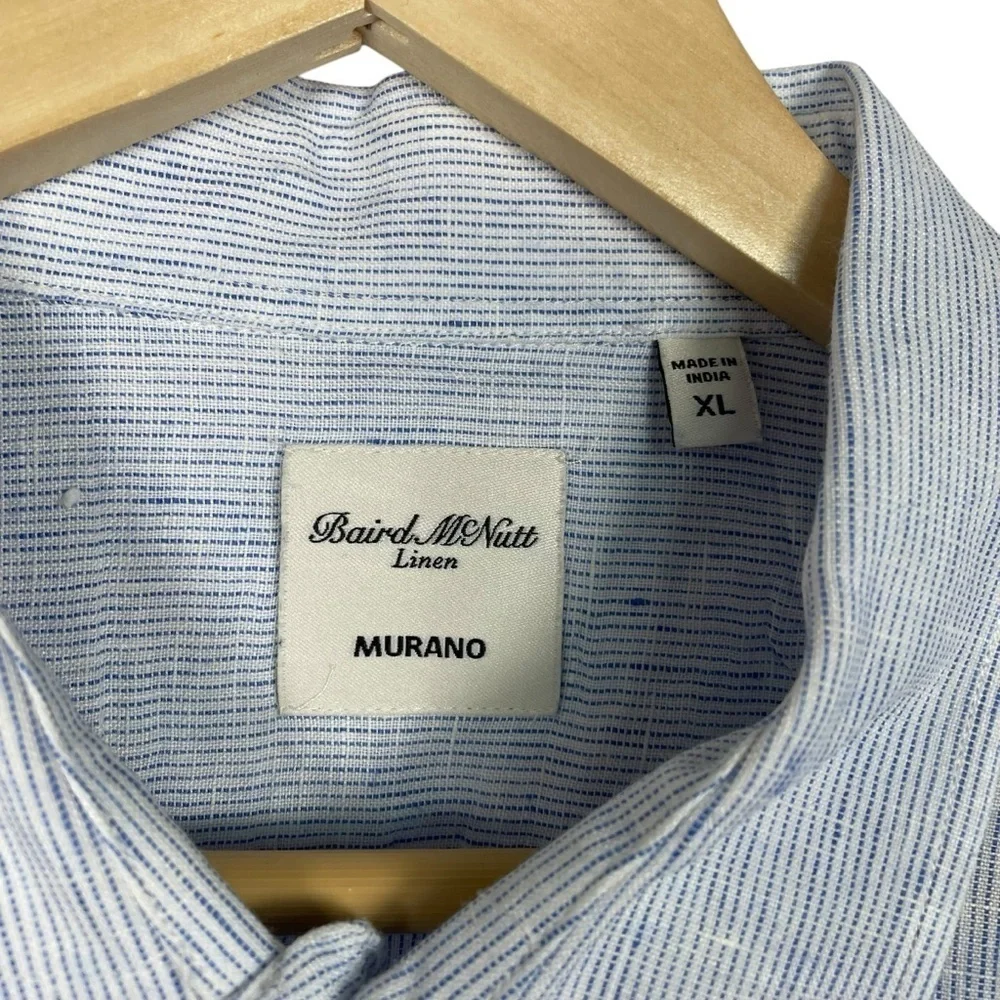 NWOT Baird McNutt Men’s Murano Short Sleeve Linen Shirt Blue/White Size XL